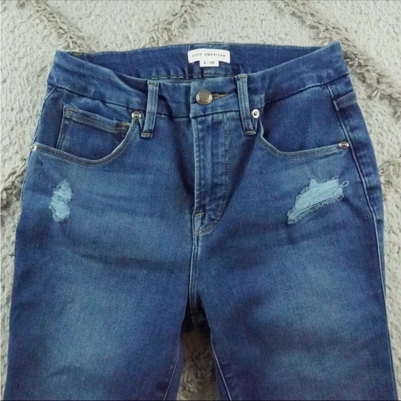 Good American Good Legs Skinny Jeans Womens 26 Distressed Blue Denim - Picture 2 of 9
